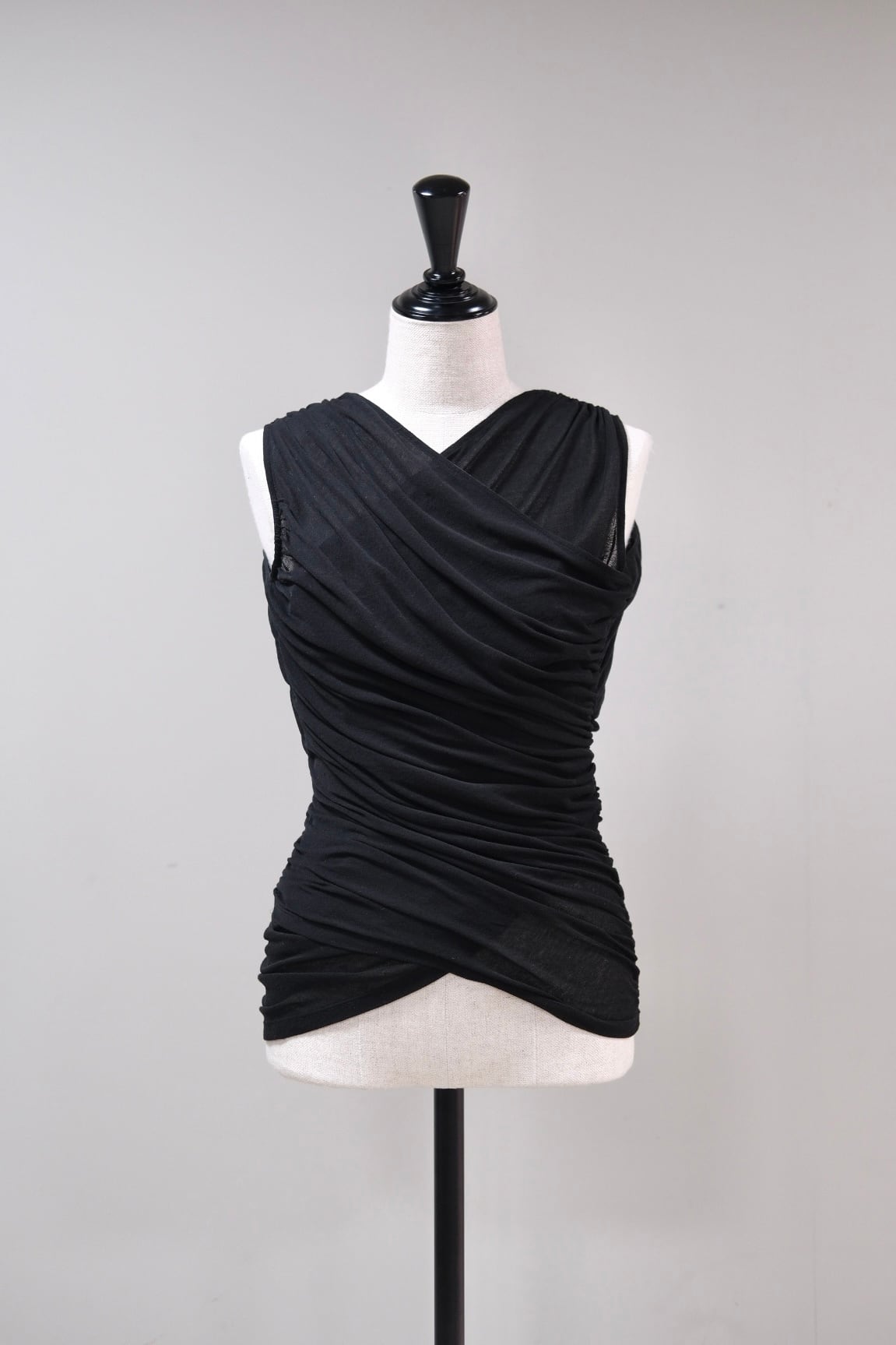 FETICO】SHEER GATHERED SLEEVELESS TOP -Black- | loop