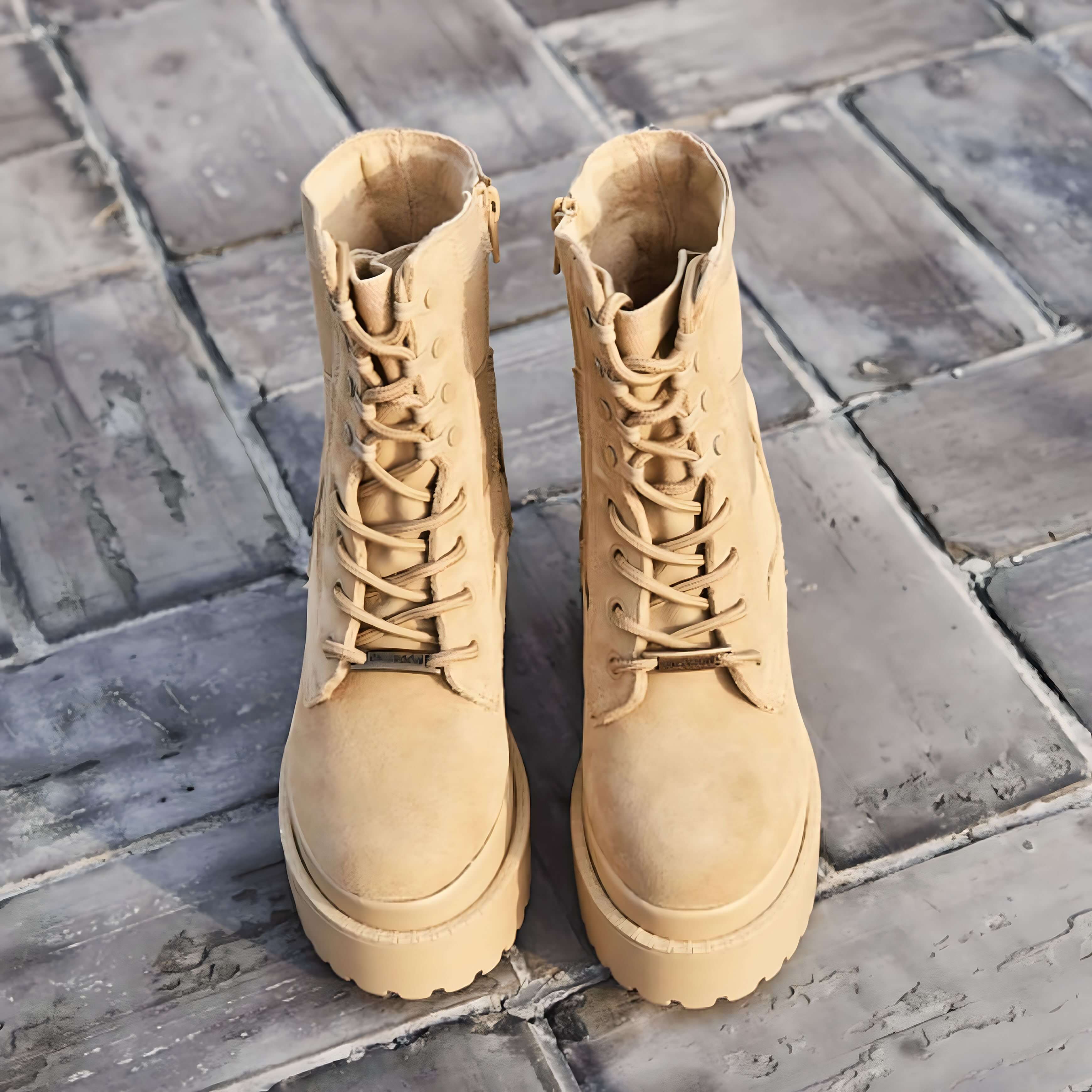 人気商品】ワークブーツ12cm キャメル | 厚底シューズ・レディース