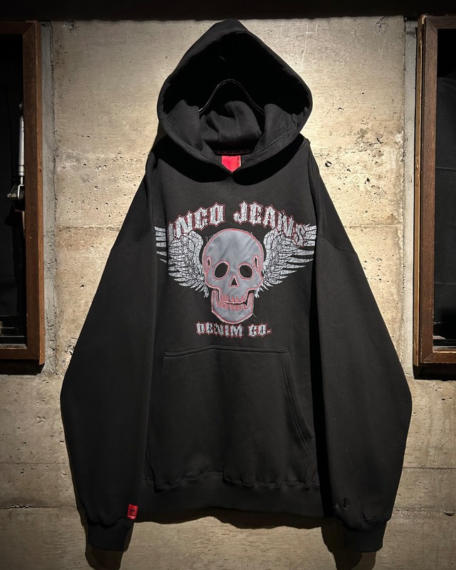 【Caka】“JNCO” Skull × Wing Motif Loose Pullover Hoodie