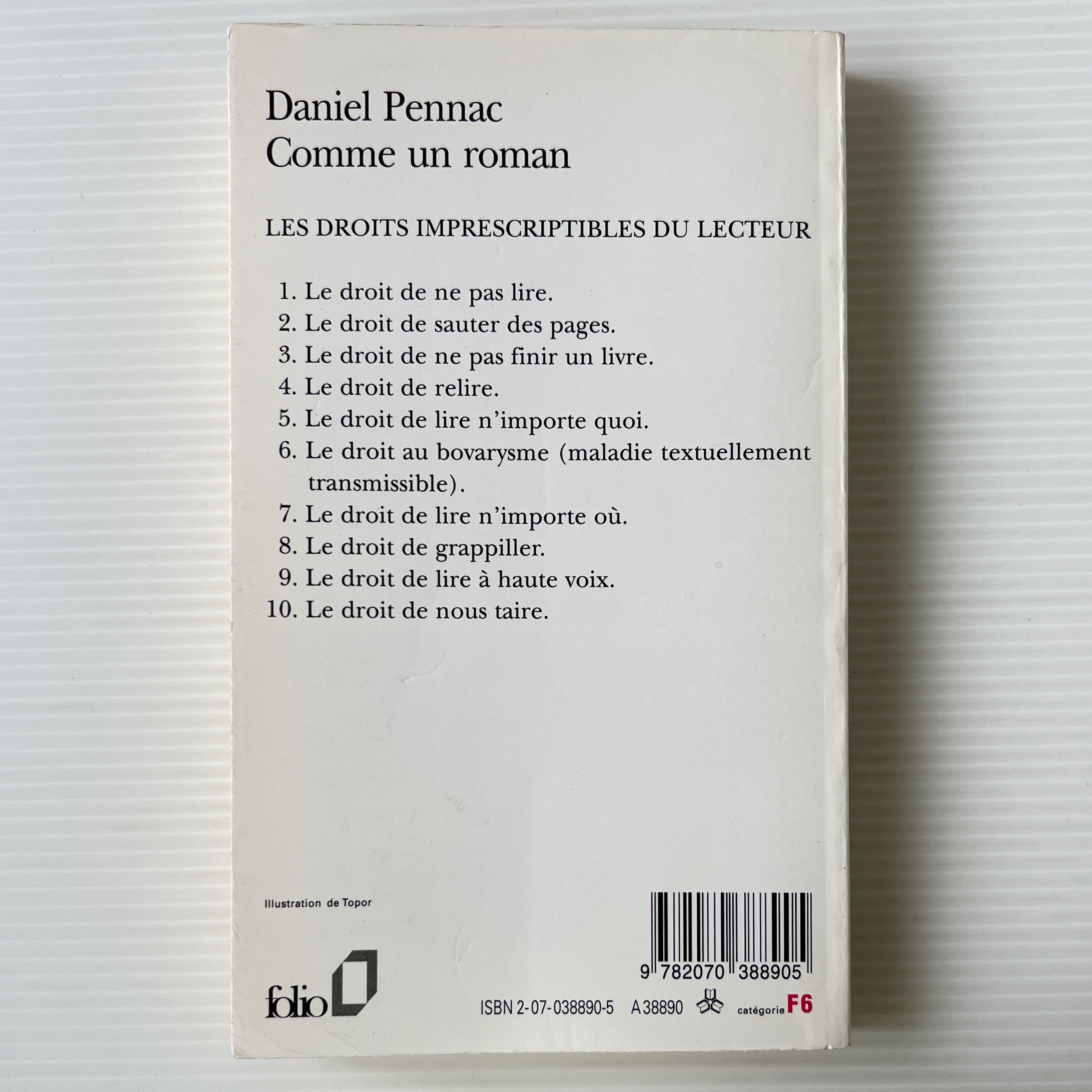 Comme Un Roman <Collection Folio> 奔放な読書 : 本嫌いのための新読書術 / Daniel Pennac ダニエル・ペナック / Gallimard