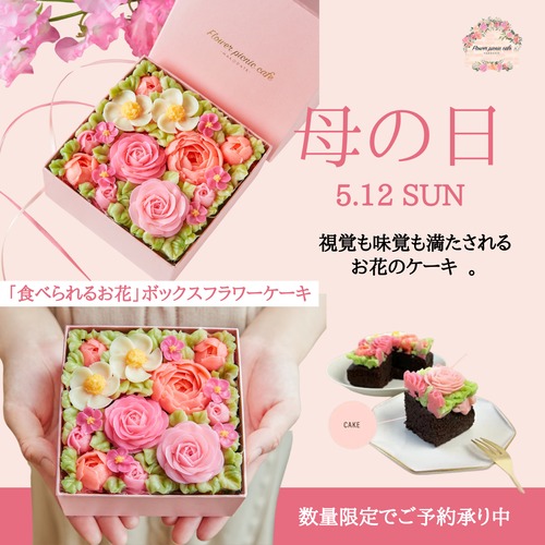 【ご予約承り中】母の日ギフト✿食べられるお花のボックスフラワーケーキ（ピーチピンク）
