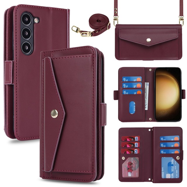 Eastwave for Galaxy S23 ケース ショルダー クロスボディサムスン ギャラクシー S23 SC-51D SCG19 留め具 肩がけ 首掛け 斜め掛け カードケース for Samsung S23 手帳型 カード収納 小銭入れ PUレザー 6色 レッド