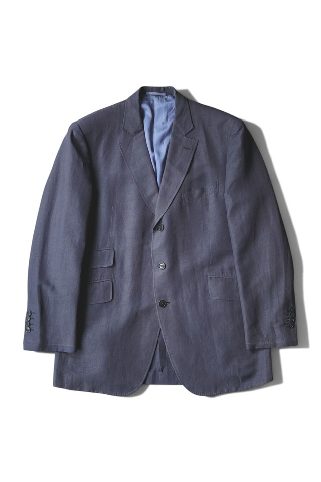 00's "ARNYS PARIS" Dark Navy Color Silk Linen 3B Tailored Jacket with Silk Lining — "MARCEL" Model Tailored by "CARUSO"