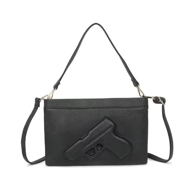 Embossed Detail Leather Shoulder Bag