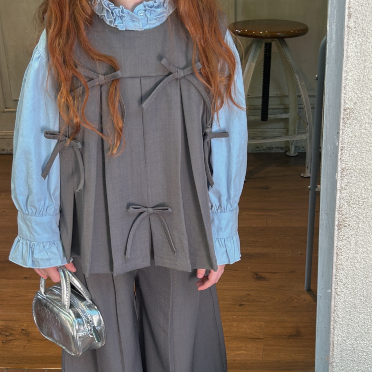 秋リボンつきガーリーフォーマルトップス