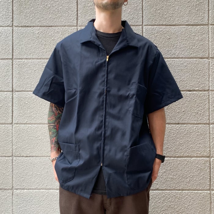 RED KAP / ZIP FRONT SMOCK White Navy (レッドキャップ ジップフロント スモック ワークシャツ 半袖 白 ホワイト  ネイビー)