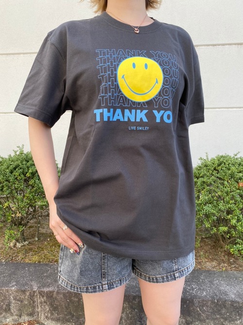 SMILEY FACE (スマイリーフェイス) THANK YOU プリント Tシャツ ブラック SMT-002