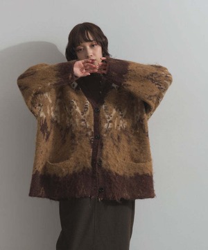 HD2510043 ノルディック柄シャギーニットカーディガン brown