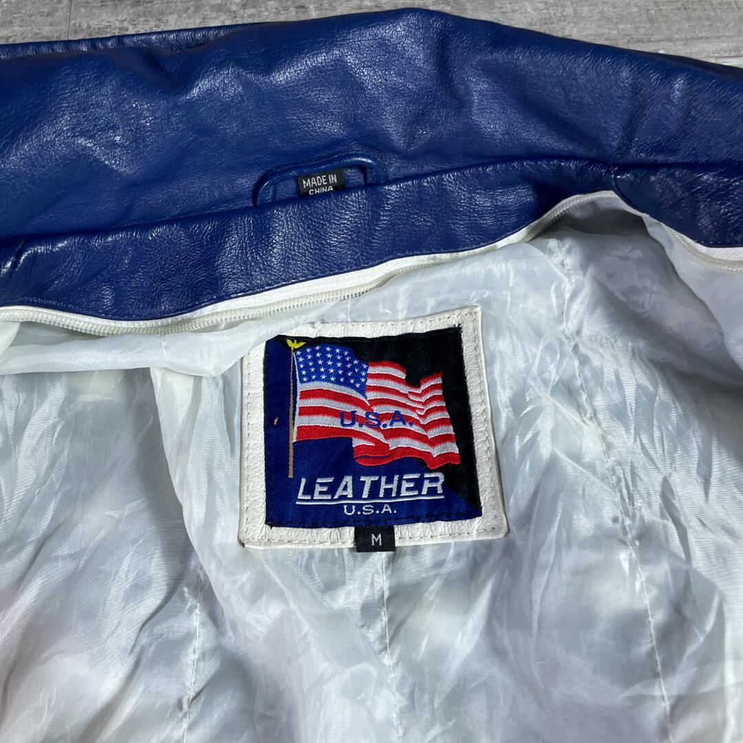 秀逸☆ 古着 USA 星条旗 国旗柄 レザージャケット 本革 M 秀逸☆ 古着 USA 星条旗 国旗柄 レザージャケット 本革 M