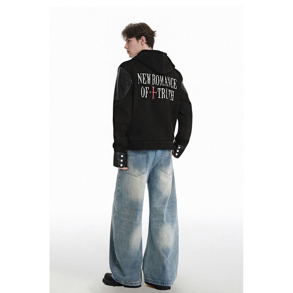 ストリート パッチPUレザー ジップパーカー T1888 | wshot