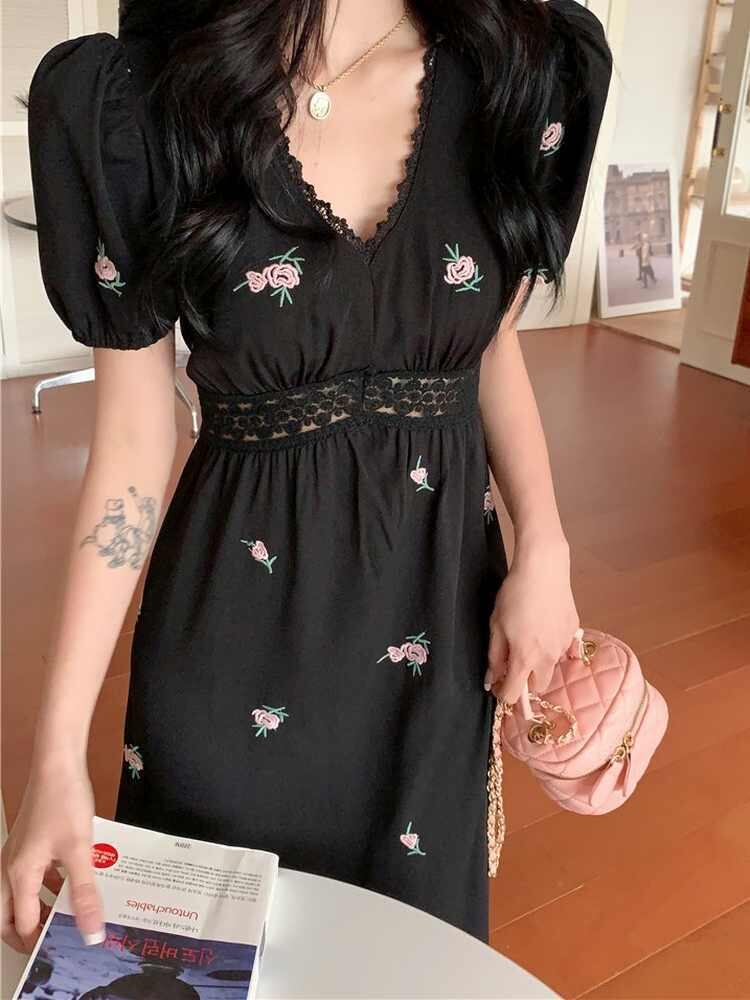 1枚でメリハリコーデが即完成 花柄切替ワンピース ミモレ丈 可愛い 花柄 大きいサイズ 韓国 CH9140