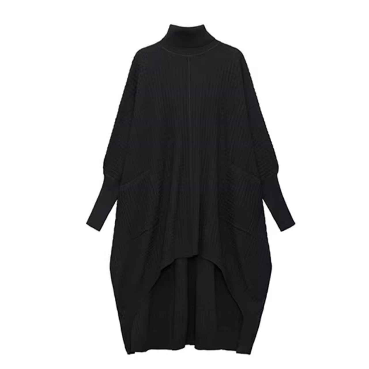 Turtleneck Knit Dress, Batwing Sleeve Irregular Loose Sweater Dress (ME304)