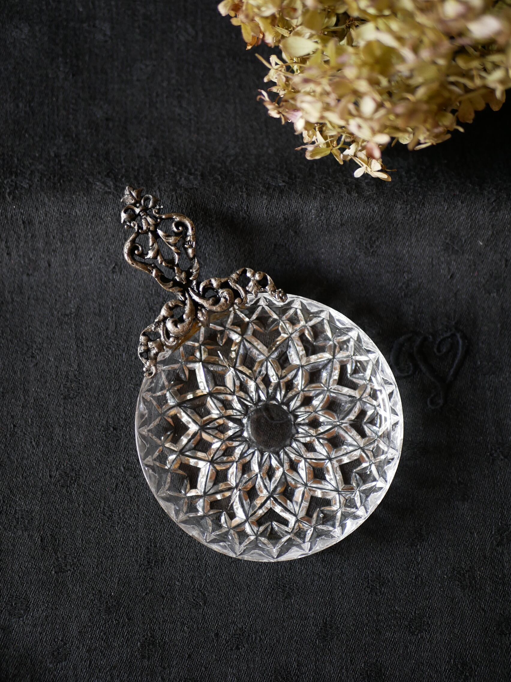 ガラスのトレイ ハンドル付き フランスアンティーク アンティークのある暮らし ブロカント