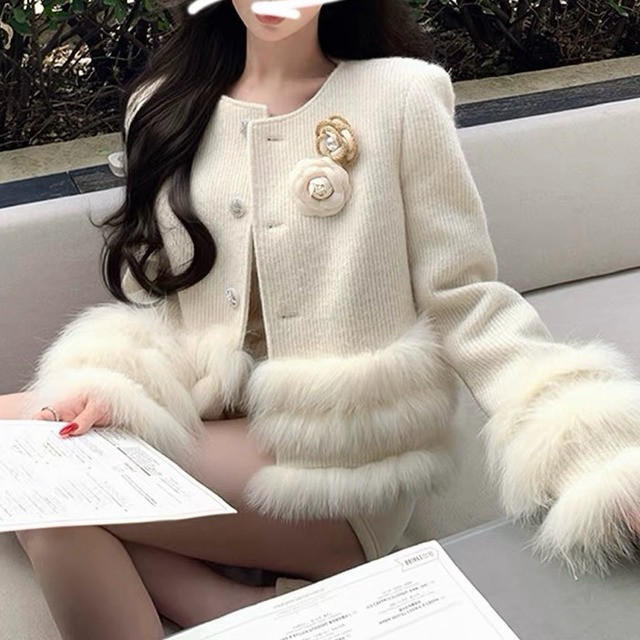 No collar point fur jacket