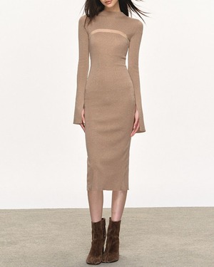 ハイネックスリットタイトワンピース 2color A0842