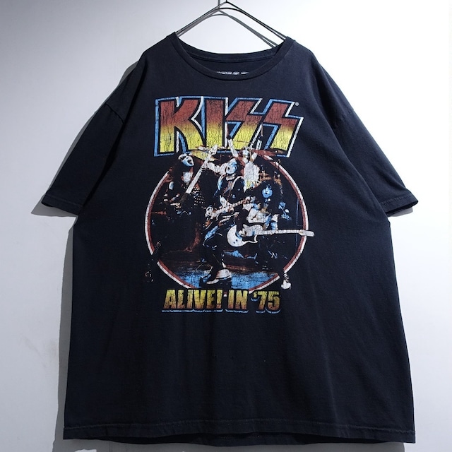 "KISS" Black Print Band T-shirt