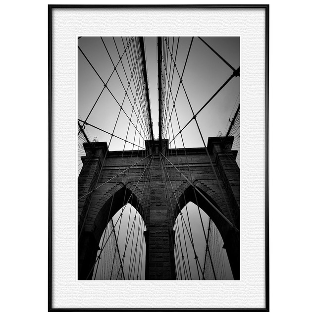 アメリカ写真 ニューヨーク ブルックリン橋 インテリア モノクロアートポスター額装 AS0002