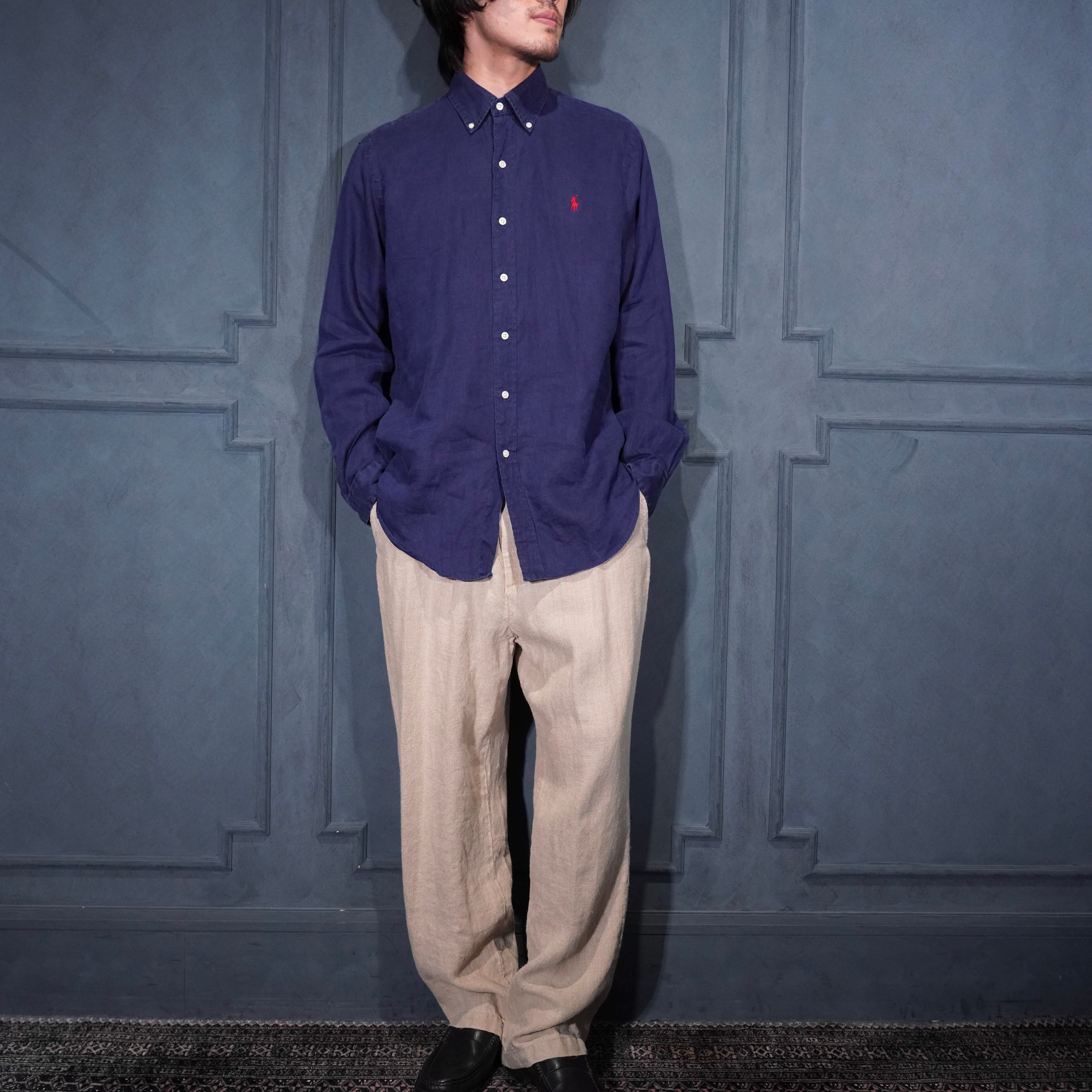 00's USA VINTAGE GAP relaxed TUCK DESIGN LINEN 100% WIDE SLACKS