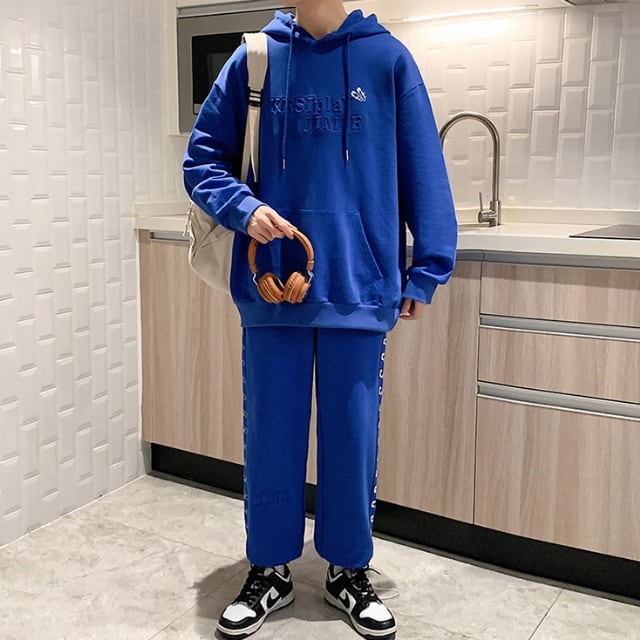 予約販売】メンズ セットアップ スエット パーカー 上下 ブルー