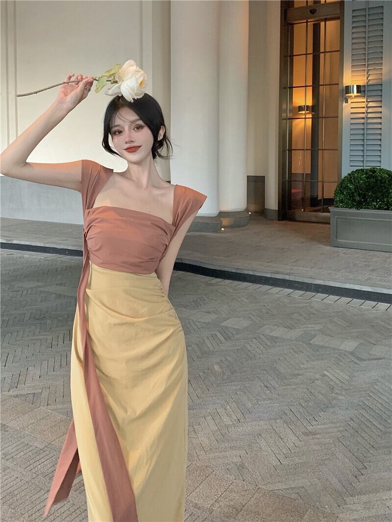 ドレス サマースカート スタンダードカラーウェスト レトロ 夏物 ガールズファッション54537384306