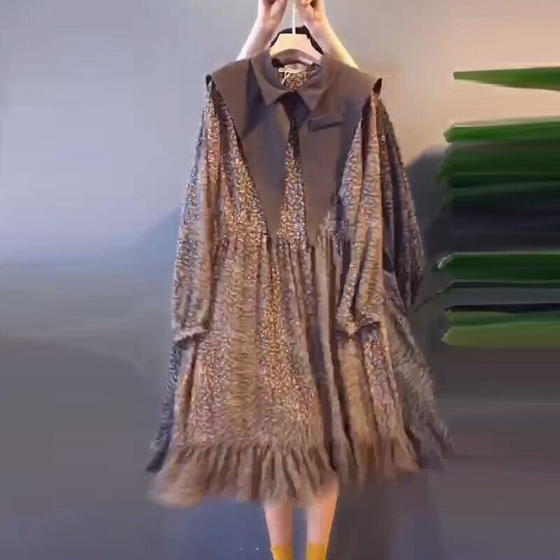 2020年秋新しいフローラルスカートは薄い気質を示し、初秋のドレスツーピースの大きなサイズの女性の太ったmm潮 ミックスインファッション56197646558