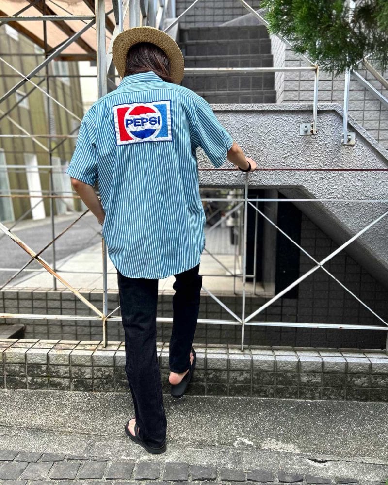 Vintage S/S open collar work shirt [PEPSI] [1970s-] REVERSIDE