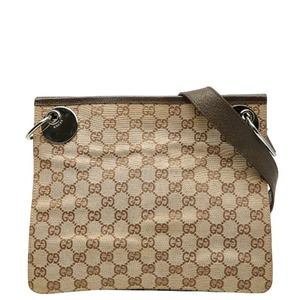 グッチ GGキャンバス 斜め掛け ショルダーバッグ 120841 ベージュ ブラウン キャンバス レザー レディース GUCCI 【中古】