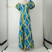 フラダンス 衣装 T&L MUUMUU FACTORY ムームーファクトリー ワンピース ドレス ブルー系 花柄 植物柄 ハワイアンプリント ハワイアン アロハ フラ ダンス レッスン 練習 ハワイアンダンス 青 水色 黄 緑 白 イエロー系 ホワイト系 グリーン系 華やか 鮮やか さわやか かわいい おしゃれ