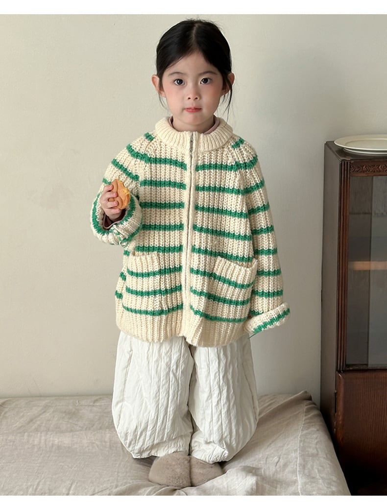 100,110cm　2colorボーダージッパーセーター