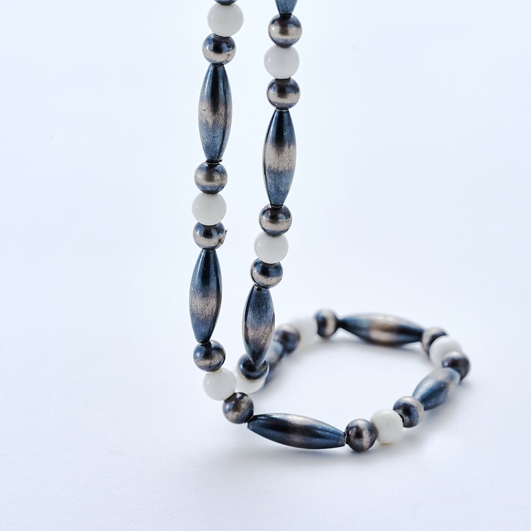 C-048 Breastplate Navajo Pearl Necklace(White onyx) (47cm) | WAKAN