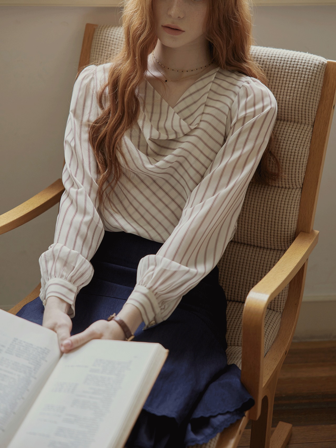 Brume Rayée Draped Blouse F0786