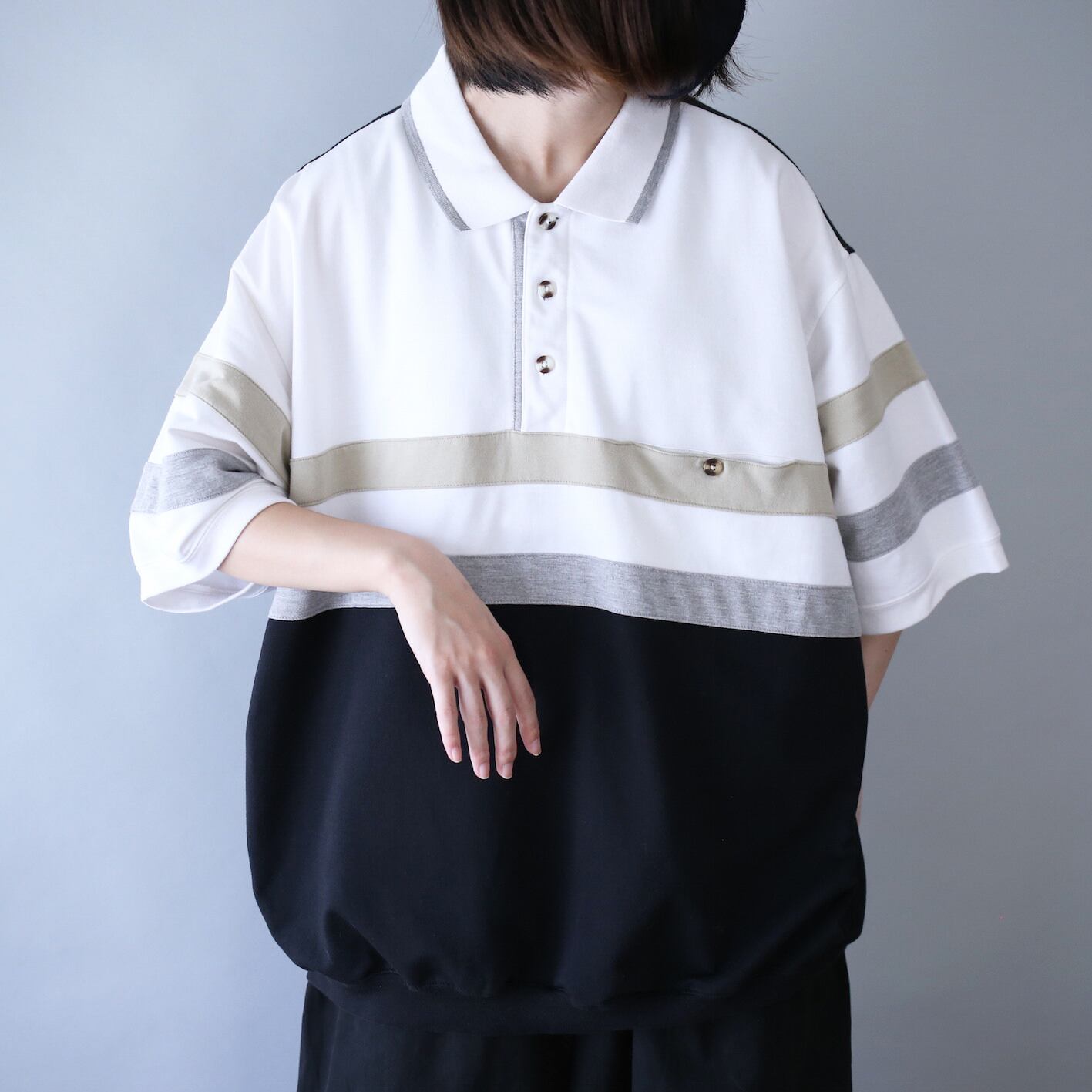 good coloring switching design loose silhouette h/s pullover shirt