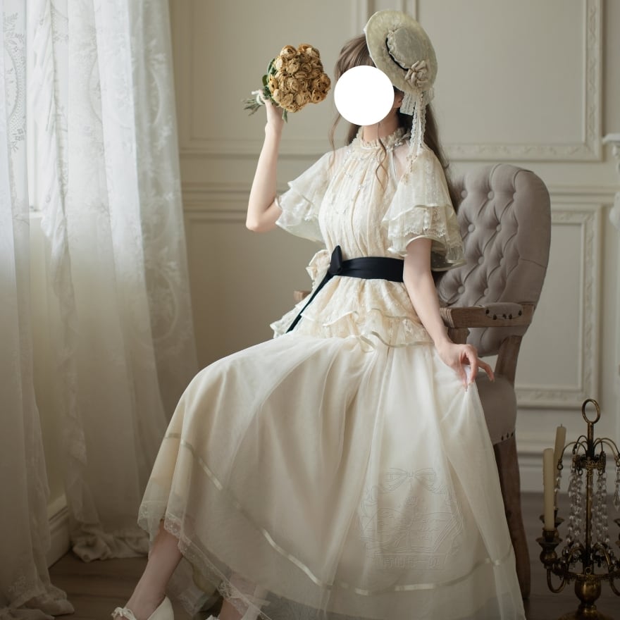 【9/12まで予約商品】 クラシカルロリィタ ブラウス ホルターネック シフォン 月光礼賛 生成色 控えめ お茶会 女子会コーデ