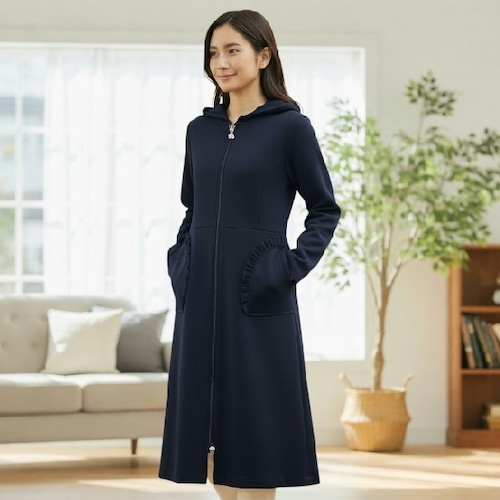 【トワレ toilette 新品】コート ボンディング フーディコート  ネイビー M L サイズ3 大人かわいい服 ディリーウェアー 427-027