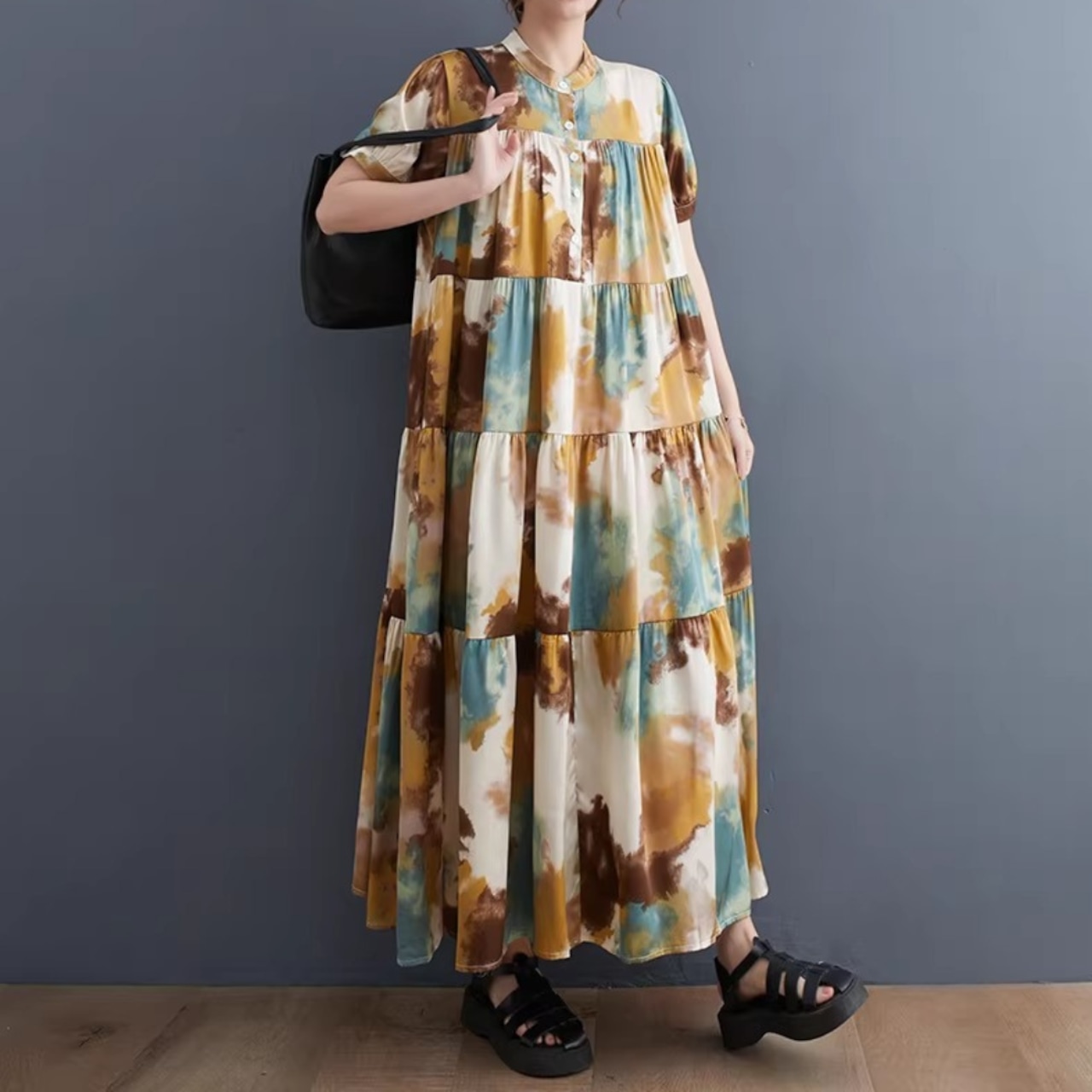 アート柄 ティアード ワンピース 30200
