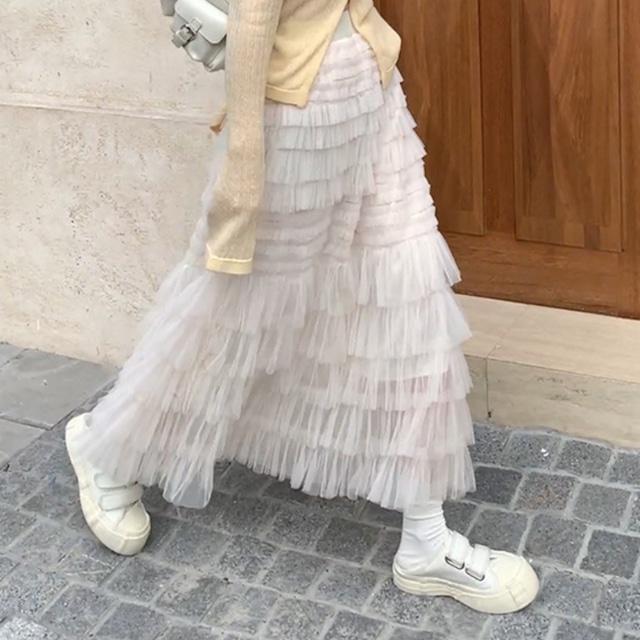 tiered tulle long skirt J00158