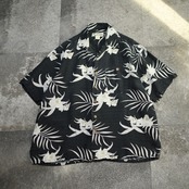 silk linen aloha shirt charcoal gray