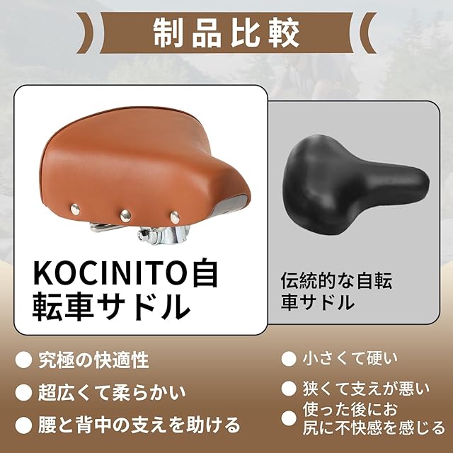 KOCINITO 自転車用サドル 低反発素材 衝撃吸収設計 防水防滑 超極厚