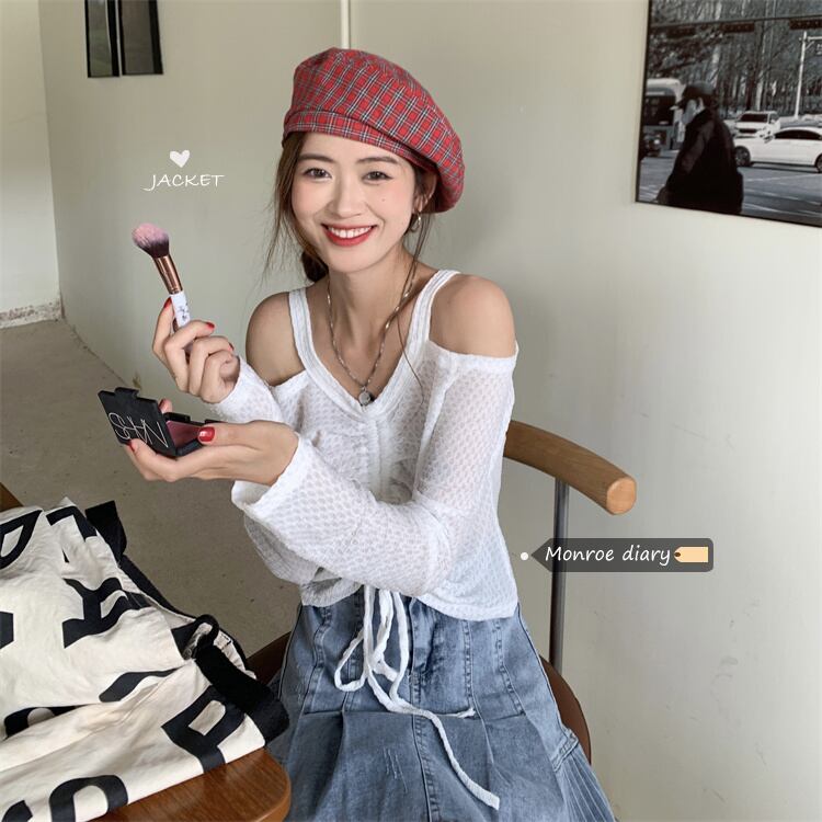 ホワイトストラップレススリムTシャツ オータムショートトップス ロング 秋物 モンロー90179656433