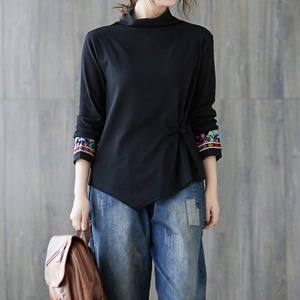 レディース 春秋 刺繍 ワンポイント 詰襟 ハイネック 長袖 Tシャツ ブラウン ブラック ブルー シンプル 10代 代 30代 トップス Xl 2xl スニーカー Sorae 代 30代 レディース服 ワンピース 水着 ドレス ウェディングドレス トップス ボトムス 韓国