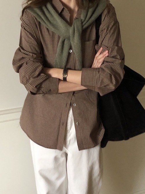 (verveine)  velour pitch check shirt / 2color