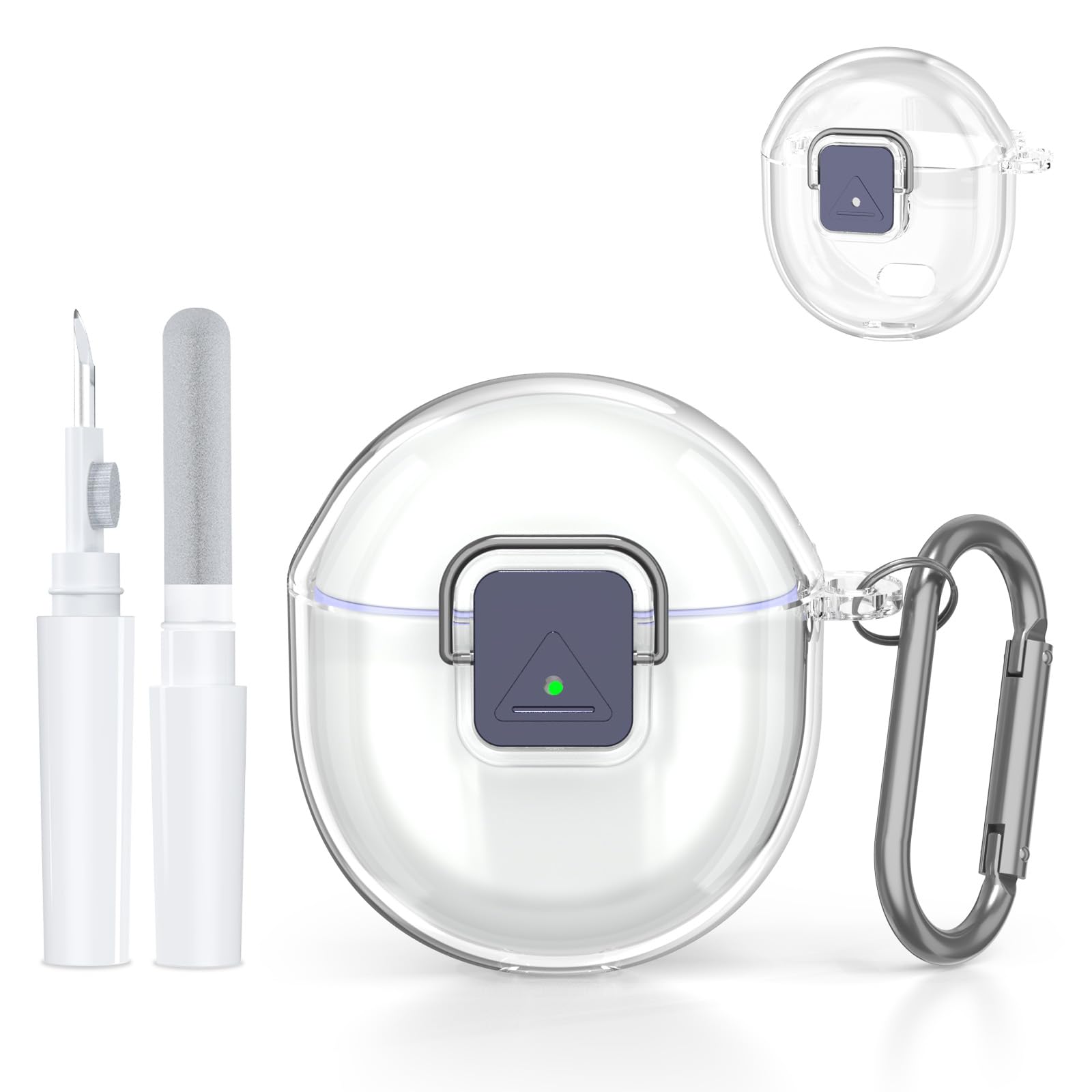 For Google Pixel Buds 2a (2025) 専用 イヤホンケース TPU一体型スイッチ付き クリーニングブラシセット付属 耐衝撃・防塵・耐傷 着脱簡単 リング付きストラップ (クリア)