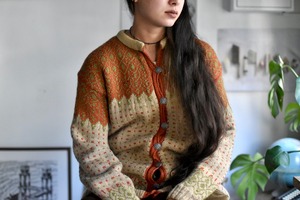 70's- -vintage- "Nordic knit cardigan" "brown"