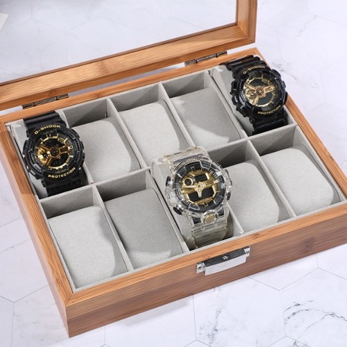 腕時計収納ケース 10本用 ガラス蓋 ウォッチボックス 時計ケース 天然素材 取り外し可能クッション ディスプレイケース
