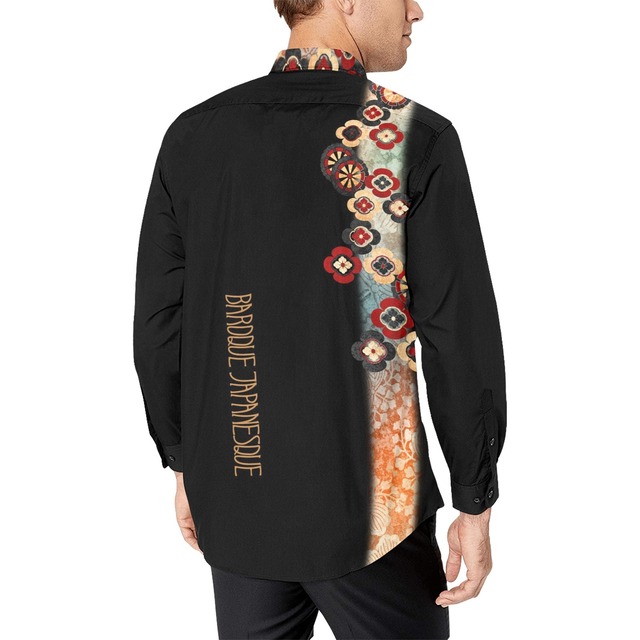家紋装飾　黒　ユニセックスサイズ長袖シャツ