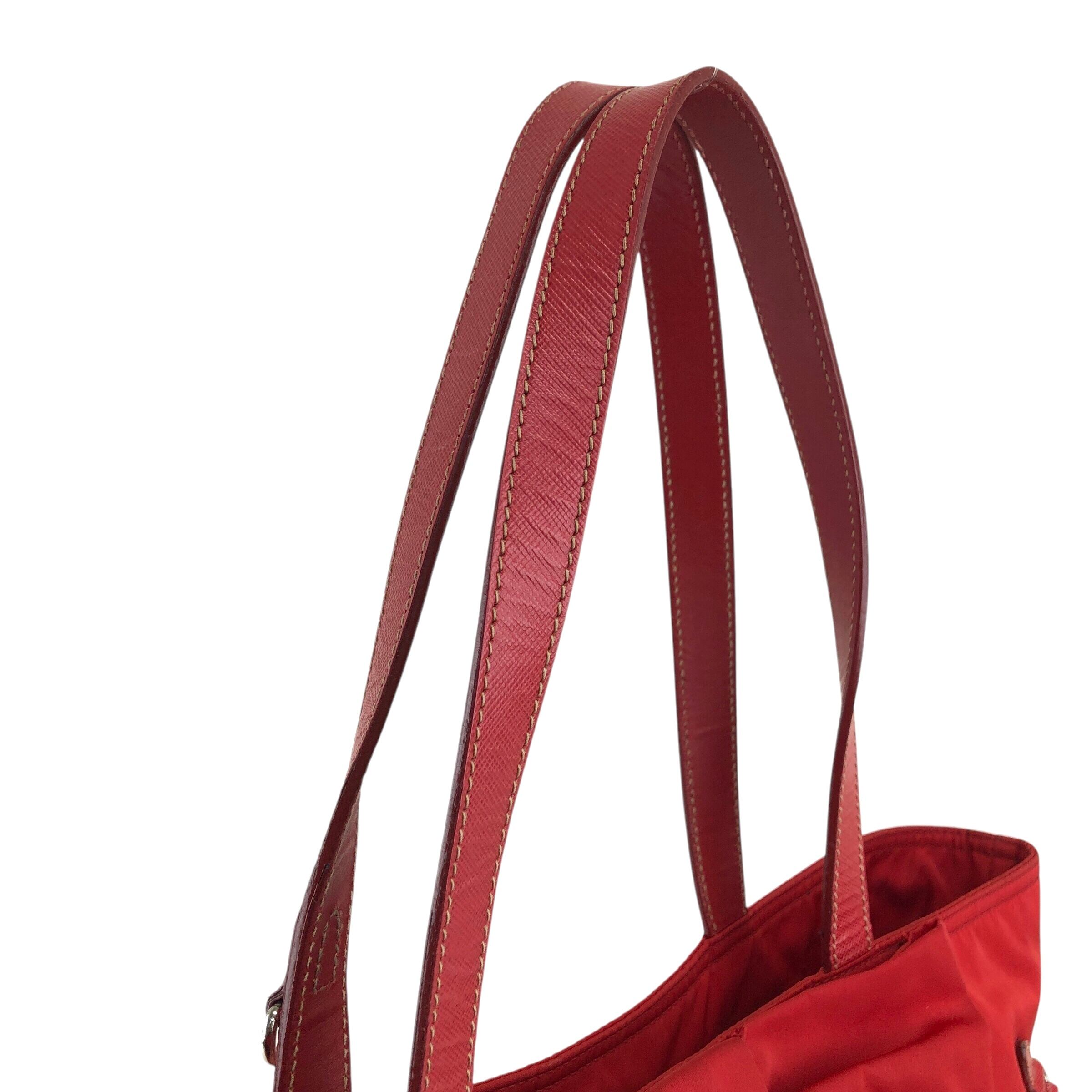 PRADA プラダ トートバッグ レッド トライアングルロゴ リボン
