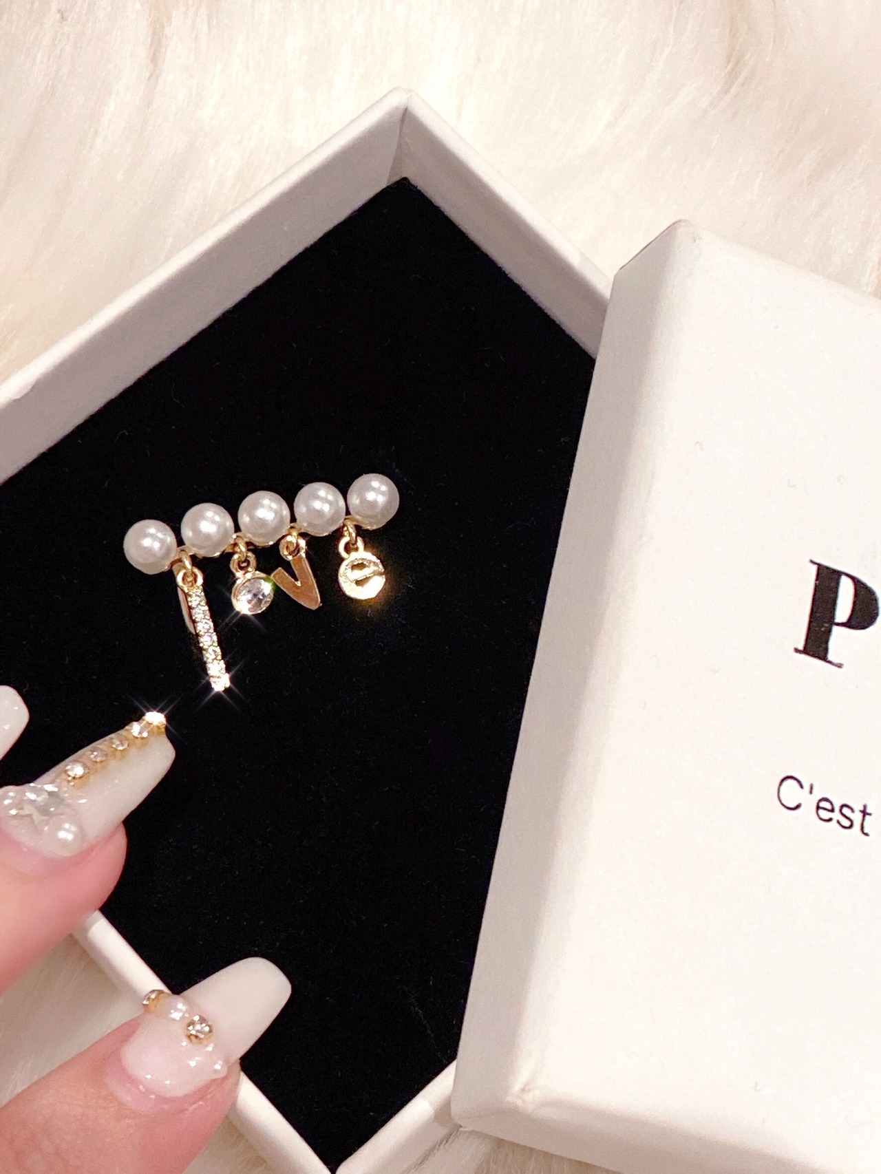 【再入荷】love charm pearl ring
