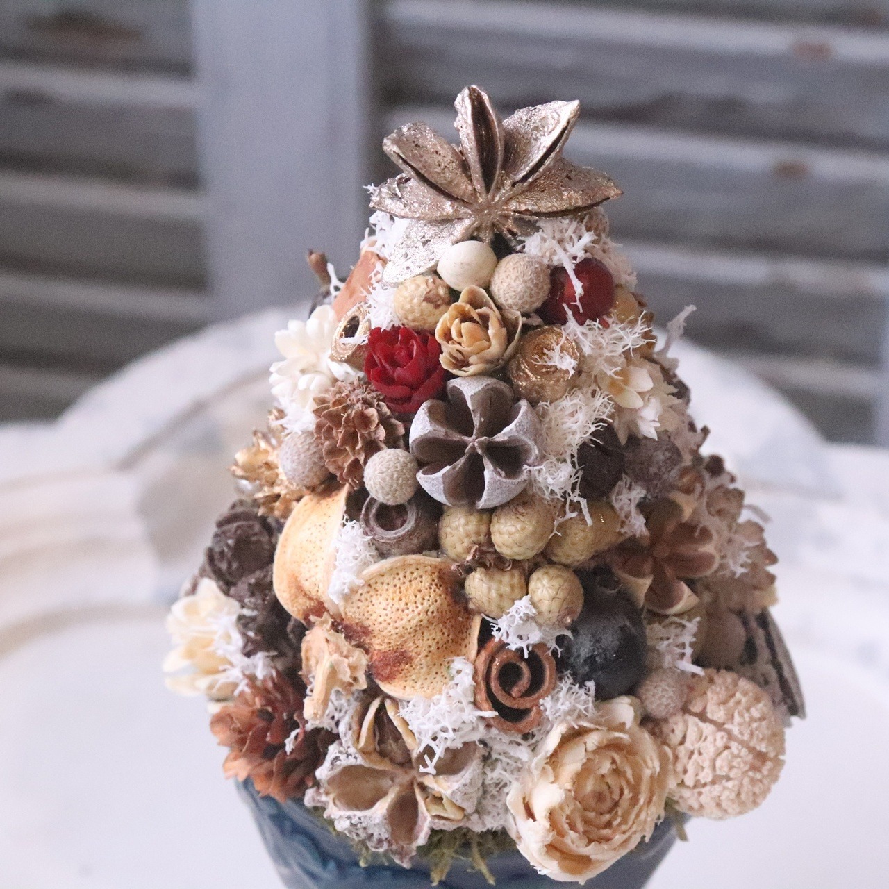 木の実ツリーS　1点もの｜木の実の小さなクリスマス飾り　木の実いっぱい　冬のナチュラルインテリア　プレゼント　推し活におすすめ　