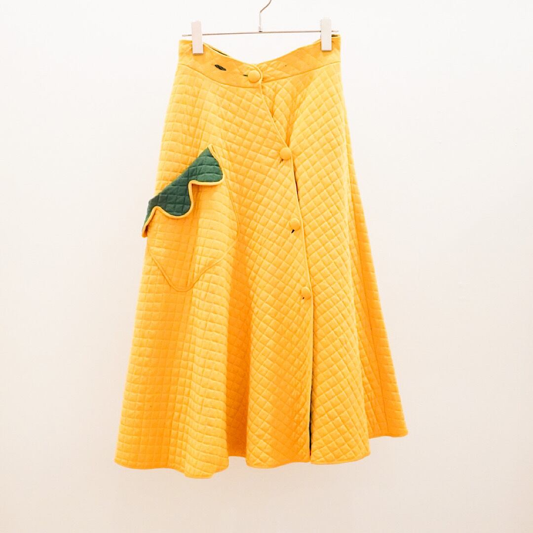 60's diagonal button quilting skirt / ヴィンテージ キルティングスカート