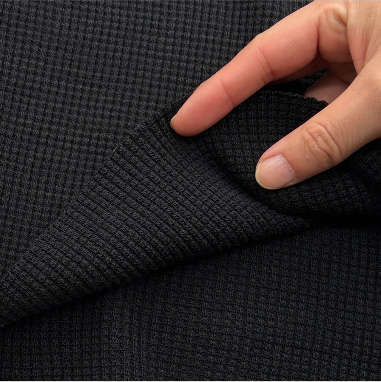 ★AM090◆1.5m◆ラスト1点!綿100%ワッフルニット生地◆ブラック